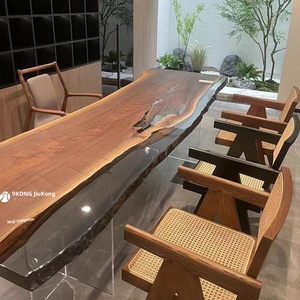 Mesa de comedor de tablero grande ecológica moderna con escritorio suspendido de oficina de madera de nogal negro y olivo - Product Image 5