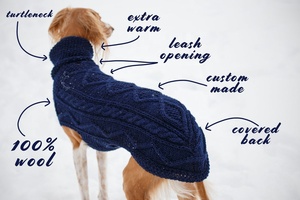 Qiqu Pet Fournisseur Personnalisé Nouveaux Designers Grand <span class=keywords><strong>Saluki</strong></span> Vêtements Laine Col Roulé Torsadé Pull Combinaison Sighthound Pull Gilet - Product Image 2