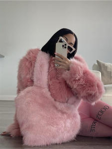 IDOIT hiver fourrure sacs à main et sacs à main rose sac à bandoulière fourrure coeur sac à main pour femmes sac fourre-tout avec fourrure - Product Image 4