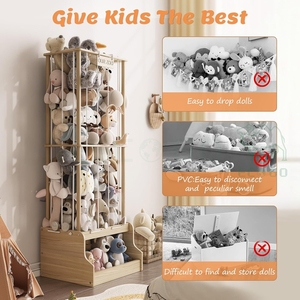 Playroom Standing Wooden Display <b>Rack</b> Stuffed Zoo Plush Animal <b>Storage</b> <b>Rack</b> Toy Organizer - Product Image 2