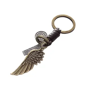 Home Car Door Keys Holder Vintage Punk Style Keychain Gifts Women & Men Leather Metal Keyring Angel Wing Keychain