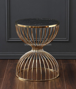 Table basse ronde contemporaine en pierre frittée noire, plateau en marbre, base en métal, table d'appoint pour la maison, le salon, le hall d'hôtel, meubles - Product Image 2