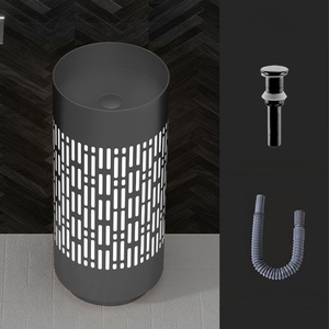 Lavabo sur colonne rectangulaire moderne fait main en acier inoxydable 304, lavabo sur pied monobloc, facile à nettoyer, haut de gamme pour hôtel - Product Image 5