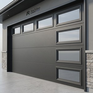 <span class=keywords><strong>Porte</strong></span> <span class=keywords><strong>sectionnelle</strong></span> grise <span class=keywords><strong>anthracite</strong></span> minimaliste <span class=keywords><strong>de</strong></span> luxe, <span class=keywords><strong>porte</strong></span> <span class=keywords><strong>de</strong></span> <span class=keywords><strong>garage</strong></span> automatique résidentielle avec design <span class=keywords><strong>de</strong></span> fenêtre en forme <span class=keywords><strong>de</strong></span> L - Product Image 2