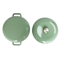 Poêle à frire en fonte émaillée blanche non toxique avec couvercle à bouton, compatible avec les cuisinières à induction, à gaz et électriques