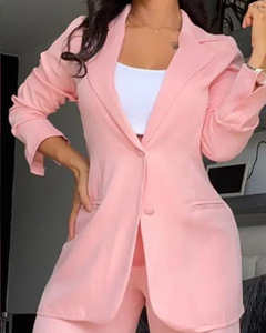 Ensemble tailleur 2 pièces en polyester pour femme IStapromo, design créatif, devant ouvert, pantalon taille haute à jambes larges, boutonné, respirant - Product Image 6