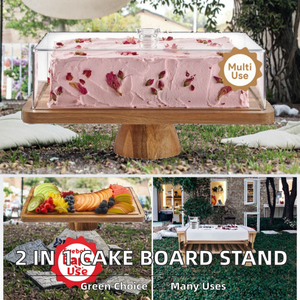 Plateau à charcuterie rectangulaire multifonctionnel écologique, compatible lave-vaisselle, support à gâteau en bois d'acacia avec couvercle en acrylique - Product Image 2