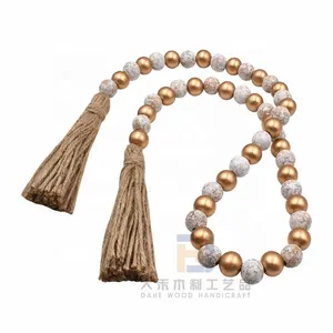 Factory Wooden Beads Garlands With Tassels Colored Golden White Wood Bead Garland for Ornaments Gift