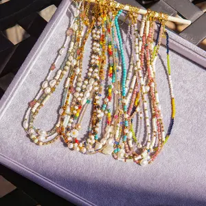 Non ternir Style bohème pierre naturelle pierres précieuses tour de cou perles de rocaille collier chaîne bijoux faits à la main pour les femmes porter à la plage