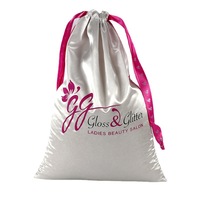 Sacoches en Satin noir pour cheveux avec Logo personnalisé, emballage de bijoux, pochette en velours, sac en soie à cordon pour perruques, soutien-gorge, chaussures et cosmétiques