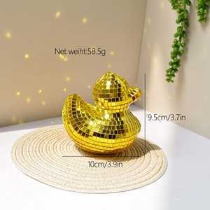 창더 디스코 볼 오리, 노란색, 은색, 분홍색 귀여운 반짝이는 거울 오리 장식품, 집 책상 테이블 선반 장식용 - Product Image 5