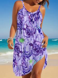 Robe trapèze en mousseline de soie pour femme, col en V, manches longues, imprimé léopard, respirante, décontractée, pour les vacances, taille naturelle - Product Image 3