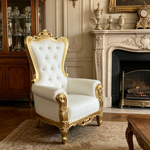 Mini trône de luxe pour enfants, magnifique cadre en bois finition or, avec sculpture artisanale détaillée du Petit Prince et de la Petite Princesse - Product Image 1