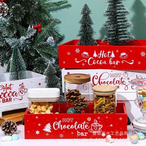 Caja de Almacenamiento Navideña de Madera para Barra de Chocolate Caliente, Rectangular, con Impresión en Rojo, Blanco y Negro, Decorativa para Mesa - Product Image 4