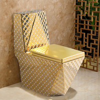 WC monobloc en céramique de luxe à double chasse d'eau avec finition dorée, à poser au sol, garantie 5 ans