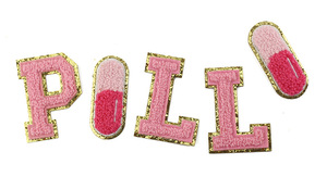Toppe in ferro su pillola rosa toppe ricamate in ciniglia con glitter dorati accessori fai-da-te per abbigliamento borsa indumento - Product Image 3