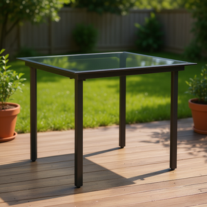Tavolo da pranzo per esterni in acciaio e vetro, 31,5 pollici x 31,5 pollici x 29,1 pollici, design minimalista nero, resistente per uso esterno - Product Image 2