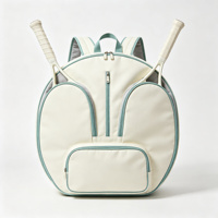 Sac à dos de tennis rond crème menthe, sac double pour raquettes avec deux poches avant pour raquettes, poche centrale zippée, bretelles rembourrées