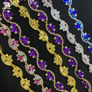 Aplique de cristal de diamantes de imitación dorado y plateado y dorado por yarda para cinturón de faja nupcial - Product Image 3