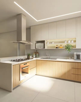 Vermonhouzz OEM ODM Maison Ensemble d'armoires de cuisine entières en bois Contreplaqué en forme de L de style américain Petites armoires de cuisine modernes