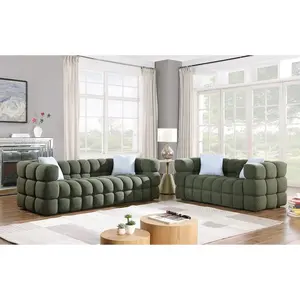 NOA Modern Living Room 1 2 3 Seater Sectional Couch White Lambswool Fabric Chesterfield Upholstered Modular Sofa Set Furniture