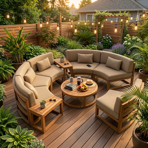 Juego de Muebles de Jardín Modernos de Madera de Teca Curvada, Sofá con Asientos Acolchados para Patio, Balcón, Hotel, Salón - Product Image 2