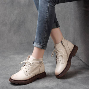 Botas de Invierno para Mujer, Estilo Británico, Retro, de Piel Vacuna, con Cordones, Tacón Plano, Botines - Product Image 4