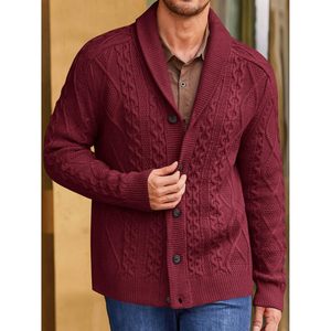 2025 hommes col châle Cardigan pull câble tricoté boutonné vêtements d'extérieur avec motif à carreaux et lettre pour l'automne hiver - Product Image 4