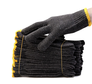 Guantes de trabajo de seguridad de punto de hilo de polialgodón antisuciedad negros para manejo de almacenes de fábrica de construcción industrial reutilizables duraderos - Product Image 1