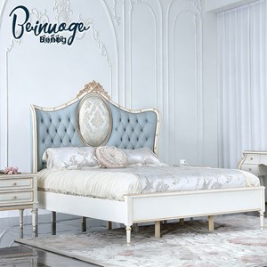<span class=keywords><strong>Cama</strong></span> Doble de Cuero Francés Azul con <span class=keywords><strong>Respaldo</strong></span> Suave, Muebles de Madera Maciza Pintados a Mano, <span class=keywords><strong>Cama</strong></span> Doble Europea de 1.8m para Dormitorio Principal, China - Product Image 4
