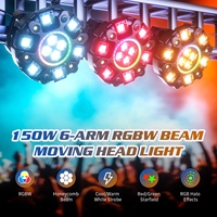 Projecteur mobile 150W Beam DMX à commande vocale, 6 bras, 4 Bee Eye, tête mobile RGBW rotative, lumière laser disco pour DJ, soirée, boîte de nuit, scène