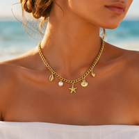 Collier pendentif JUSNOVA en acier inoxydable plaqué or PVD 18 carats pour femme, avec perle, étanche, anti-ternissement, bijoux tendance de créateur