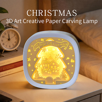 Lampe de Noël créative en papier 3D, scène de Noël, sculpture en papier, boîte à ombres artistique pour lumière chaude, ornement de table de chambre à coucher