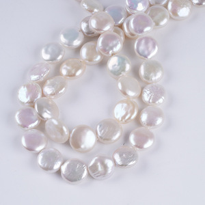 Collier semi-fini en perles d'eau douce naturelles de 14 mm en forme de riz, coloré, bouton plat rond, pour bricolage, couleur blanche - Product Image 1