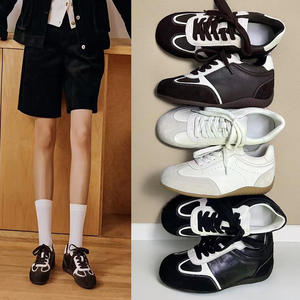 Chaussures pour femmes 2029, nouvelle collection automne, baskets plates rétro en cuir véritable, color-block, confortables, plateforme, chaussures de skate décontractées - Product Image 5