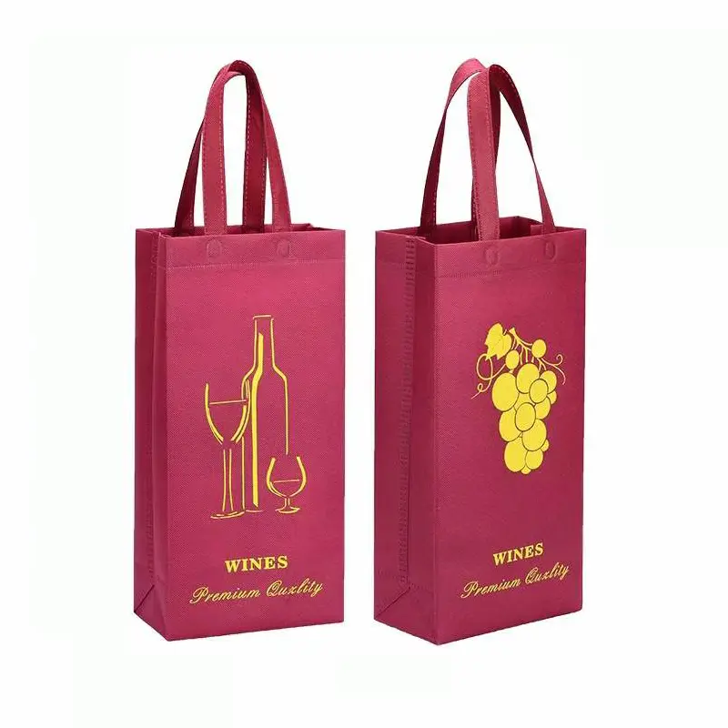 カスタム環境にやさしいロングブレースカスタム印刷ロゴ縫製不織布ワインバッグ