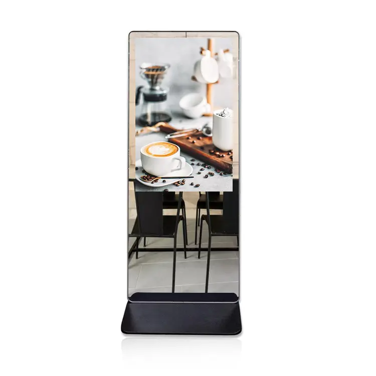 65 pollici android 4k specchio magico led giocatore di pubblicità floor stand di segnaletica digitale con la macchina fotografica