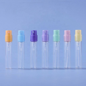 Portable Mini Clear Cylinder Glass Spray <b>Bottles</b> 2ml Empty Vials Purple <b>Pink</b> Green Yellow Caps Perfume Personal Care Silk Screen - Product Image 1