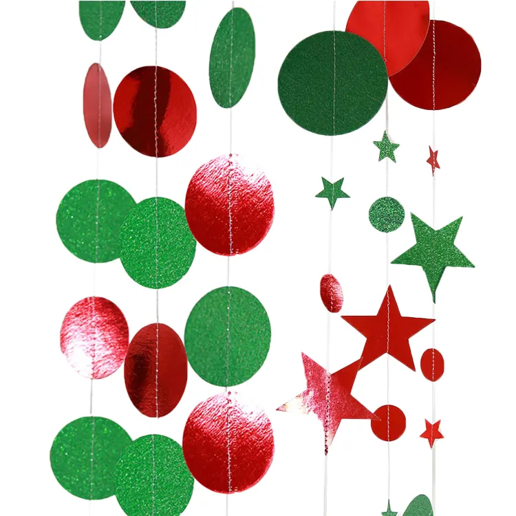 Guirlande à paillettes en papier, étoile de noël verte et <span class=keywords><strong>rouge</strong></span>, banderole suspendue, décorations de fête de noël, banderole, décor de noël