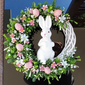 DAMAI Easter Front Door Wreath with Colorful <b>Eggs</b> & Bunny Ornaments Durable Hanging Wreath for Outdoor Holiday Celebration - Product Image 1