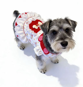 Lindo Vestido de Princesa para Perro con Encaje de Puntos y Volantes |   Lazo Moderno Rojo y <span class=keywords><strong>Blanco</strong></span> de Verano para Perros Pequeños/<span class=keywords><strong>Schnauzer</strong></span> - Product Image 4