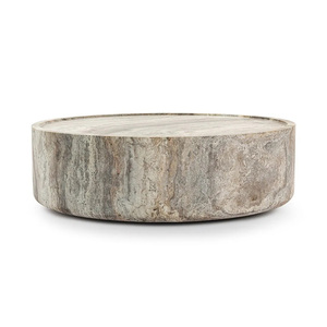 Set di Tavolini da Caffè in Travertino Naturale Stile Wabi-Sabi <span class=keywords><strong>Moderno</strong></span> e Lussuoso, Tavolino Rotondo da Salotto con Base a Plinto - Product Image 4