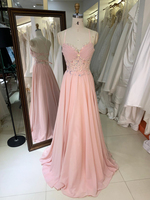 Robe de soirée élégante pour demoiselle d'honneur, rose, coupe trapèze, bretelles spaghetti, corsage perlé et froncé, dos ouvert, longue robe de soirée 2027