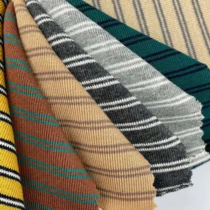 95% хлопок 5% спандекс цветная пряжа 1*1 полосатый трикотажный ребристый осенний свитер ткань под заказ оптовая продажа