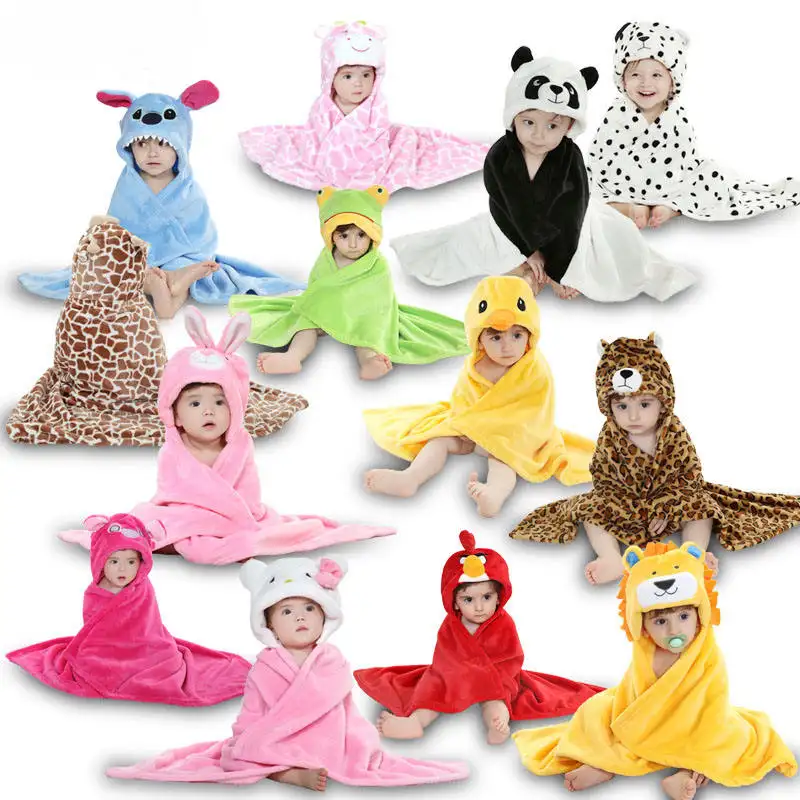 Ekstra Lembut Kustom Desain Hewan Terry Bulu Domba Bayi Hoodie Terry Kain Jubah Mandi Berkerudung Bayi Selimut Handuk Set