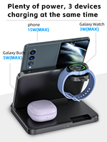 Cargador inalámbrico 3 en 1 de 15W para reloj plegable Galaxy Z 5/4/3/Active 2/1 Buds/Buds +/Buds Pro/Live