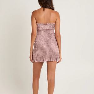 เดรสลายสก็อตผูกโบว์สไตล์คันทรี่ แบรนด์ใหม่สำหรับฤดูร้อน ดีไซน์หวานซ่อนเปรี้ยว ผ้าฝ้าย สายเดี่ยว ทรงมินิเดรสสำหรับงานปาร์ตี้ - Product Image 2