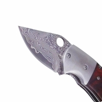Draagbaar Damascus staal mini zakmes met houten handvat voor outdoor survival, dagelijks gebruik, ontpakken, kampeermes