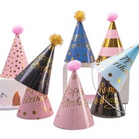 Ensemble de chapeaux coniques Joyeux Anniversaire en papier doré de qualité supérieure avec pompons pour garçons et filles, décorations de fête d'anniversaire