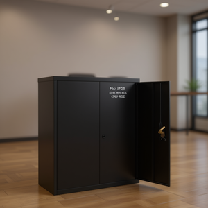 Black Powder Coated Steel <b>File</b> Cabinet With Key Lock Office Filing <b>Storage</b> Commercial Furniture Minimalist Design - Product Image 2